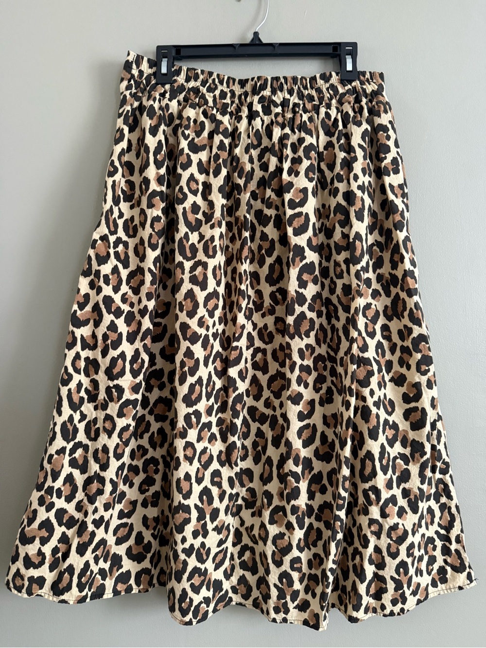 Tahari Leopard Print Cotton Midi Skirt Cream Brown Black Tan XL